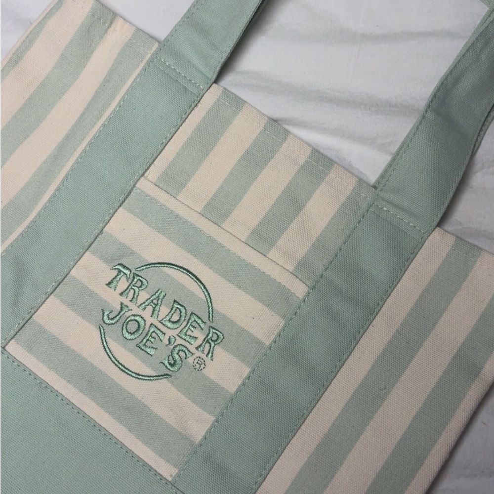 New Trader Joe's Green Stripe Canvas Tote